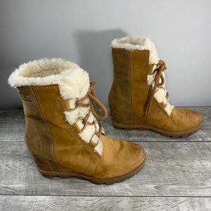 Sorel Joan of Arctic Leather Wedge II Heel Shearling Women's Boots Size 6.5